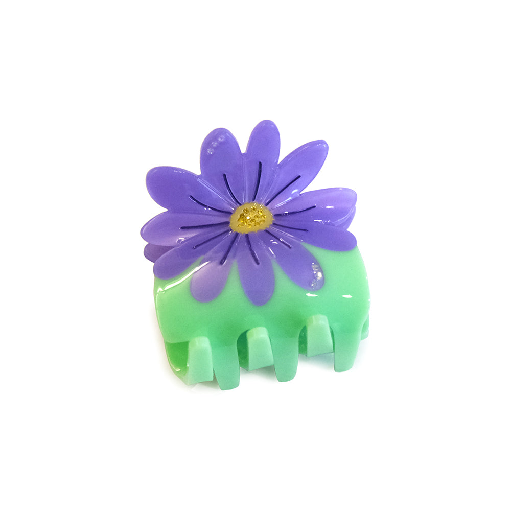 Magic Forest Flower Hair Claw, purple flower, green clips.