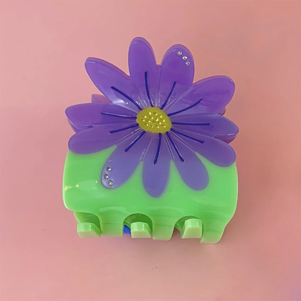Magic Forest Flower Hair Claw, purple flower, green clips.