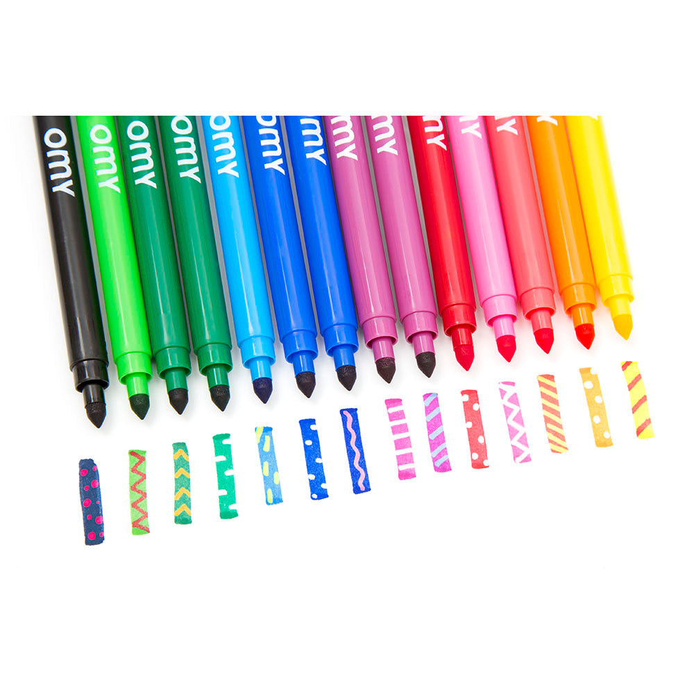The various Magic Markers displayed with a sample of each their colors.