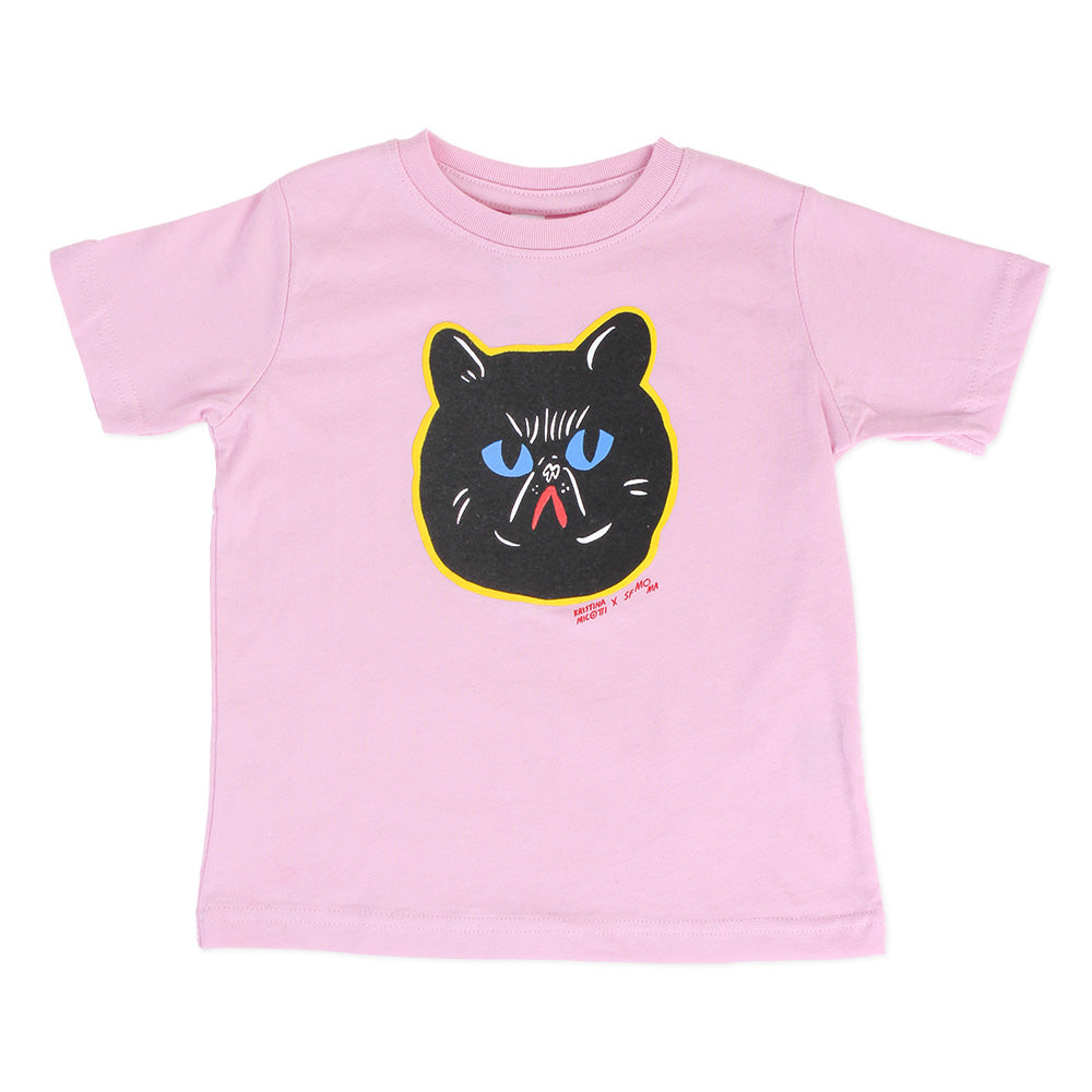 Kristina Micotti Mad Cat pink toddler t-shirt on white background.