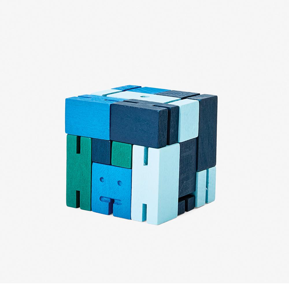 The Micro Cubebot: Blue in cube form.