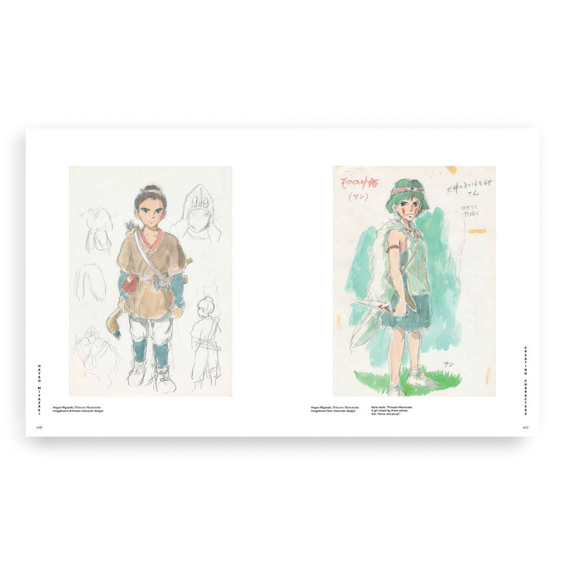 Character sketches from Princess Mononoke featured in Hayao Miyazaki.