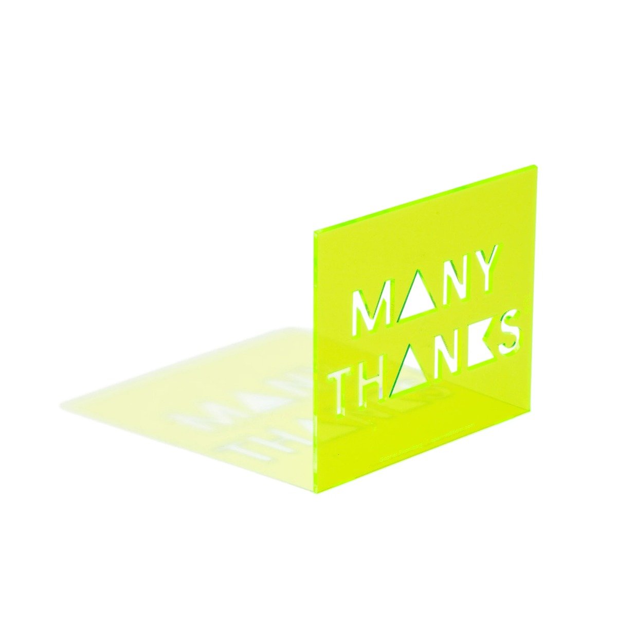 The Many Thanks Neon Greeting Card on display.