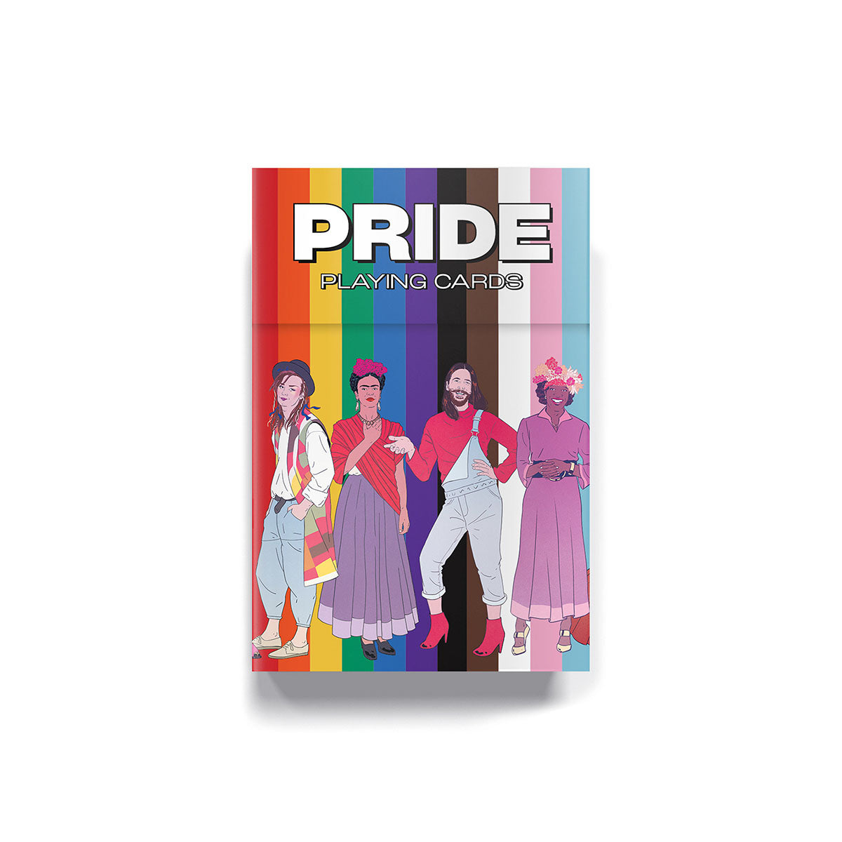 The cover of Pride Playing Cards: Icons of the LGBTQ+ Community&#39;s packaging.