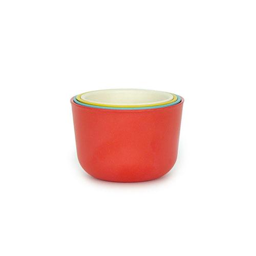 Pronto Measuring Cups: Red + Turquoise nested together.
