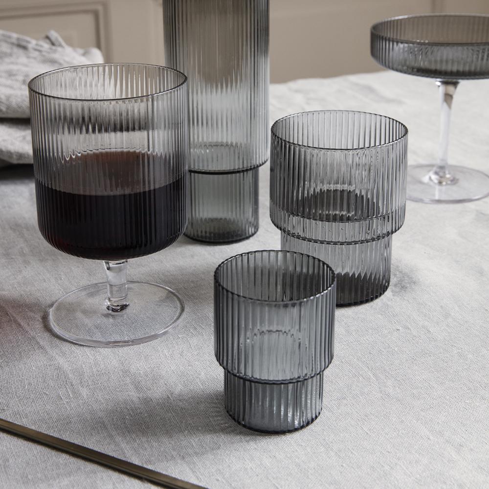 Ripple Wine Glasses: Smoke displayed with other glasses from the collection.