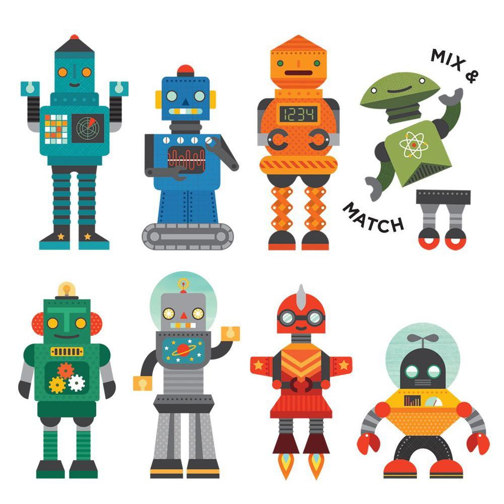 Mulitple cut outs from the Robot Remix Magnetic Play Set displayed side by side.