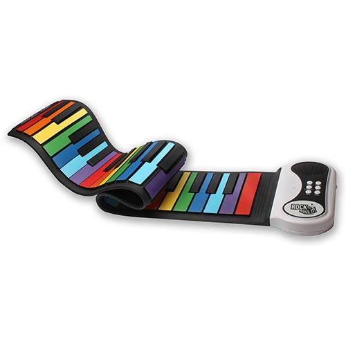 The Flexible Roll-Up Rainbow Piano partially unrolled and displayed.