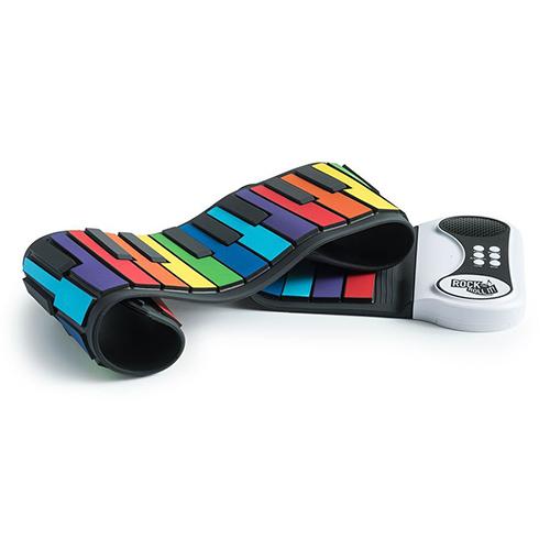 The Flexible Roll-Up Rainbow Piano partially unrolled and displayed.