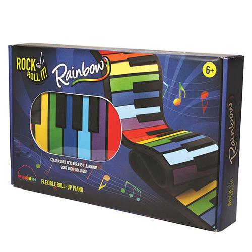 The Flexible Roll-Up Rainbow Piano&#39;s packaging.