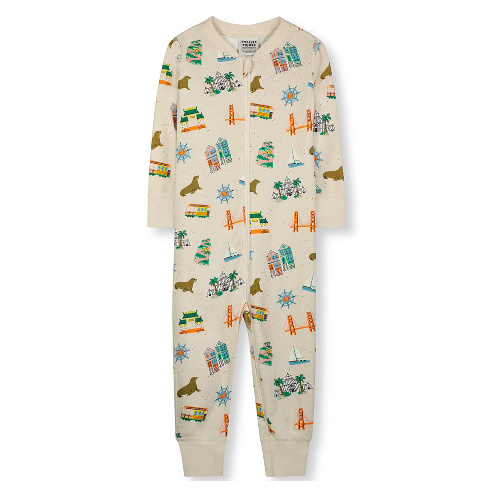 Goodnight SF toddler onesie, with SF-inspired prints.