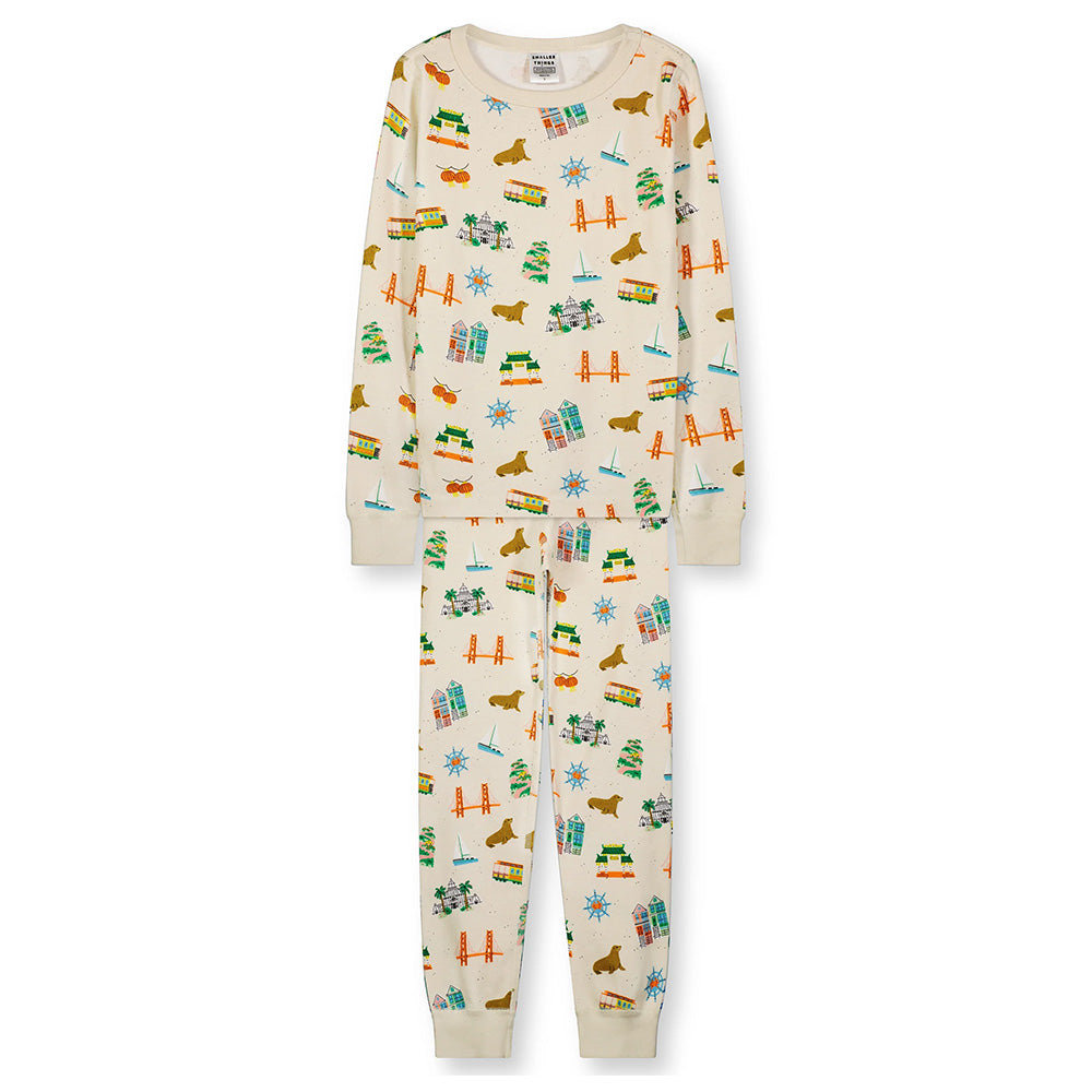 Goodnight SF Kids Pajamas, with SF-inspired print.