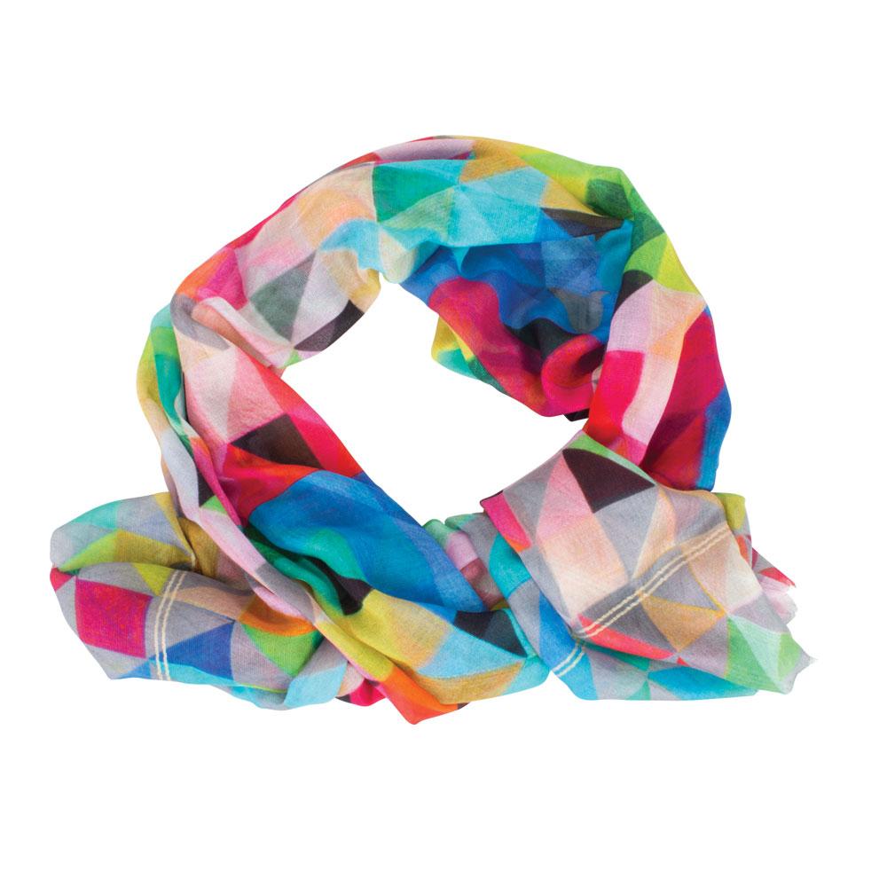 The Geo Matrix Scarf tied in a loop and displayed.