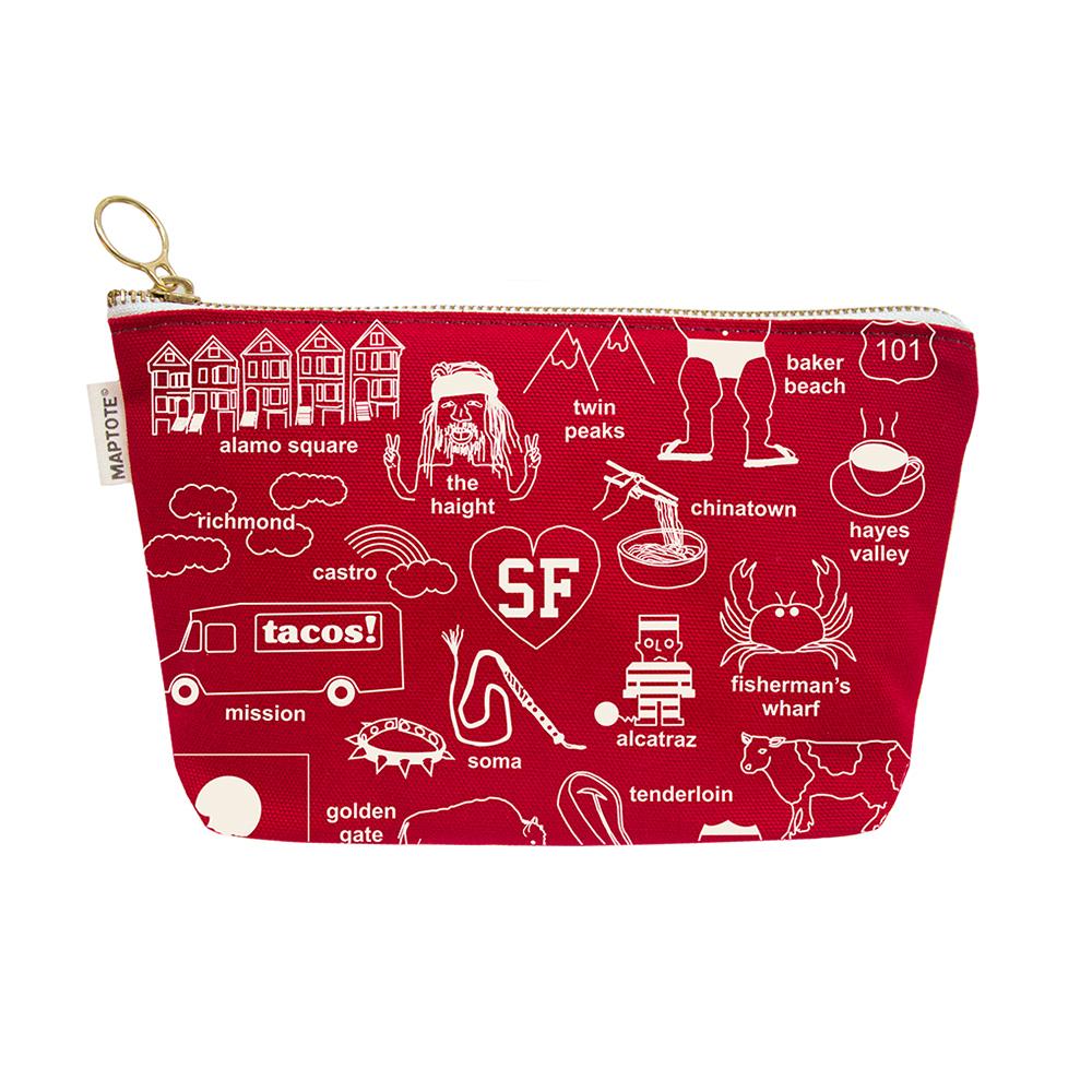 One side of the SF Zip Pouch: Red on display.