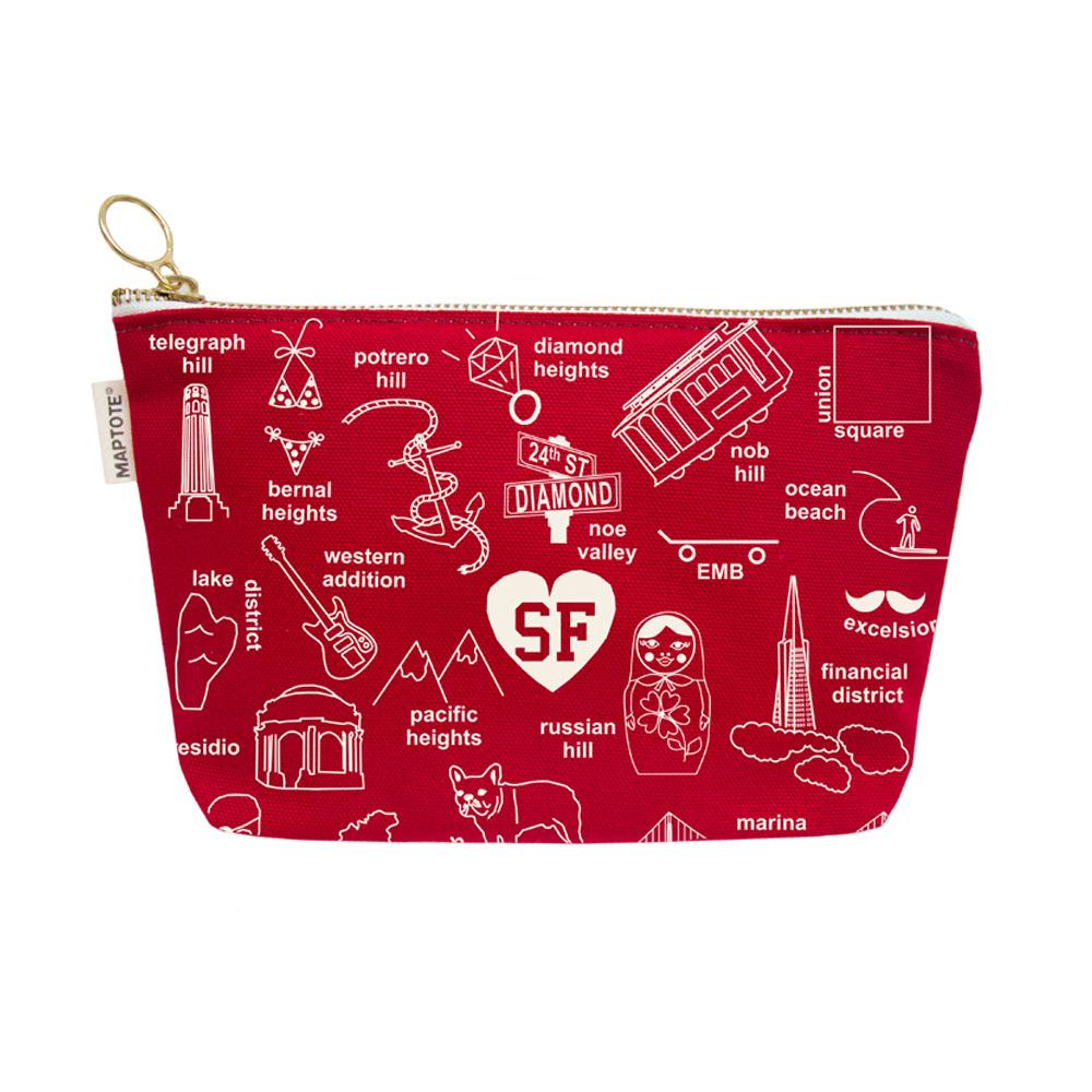 One side of the SF Zip Pouch: Red on display.