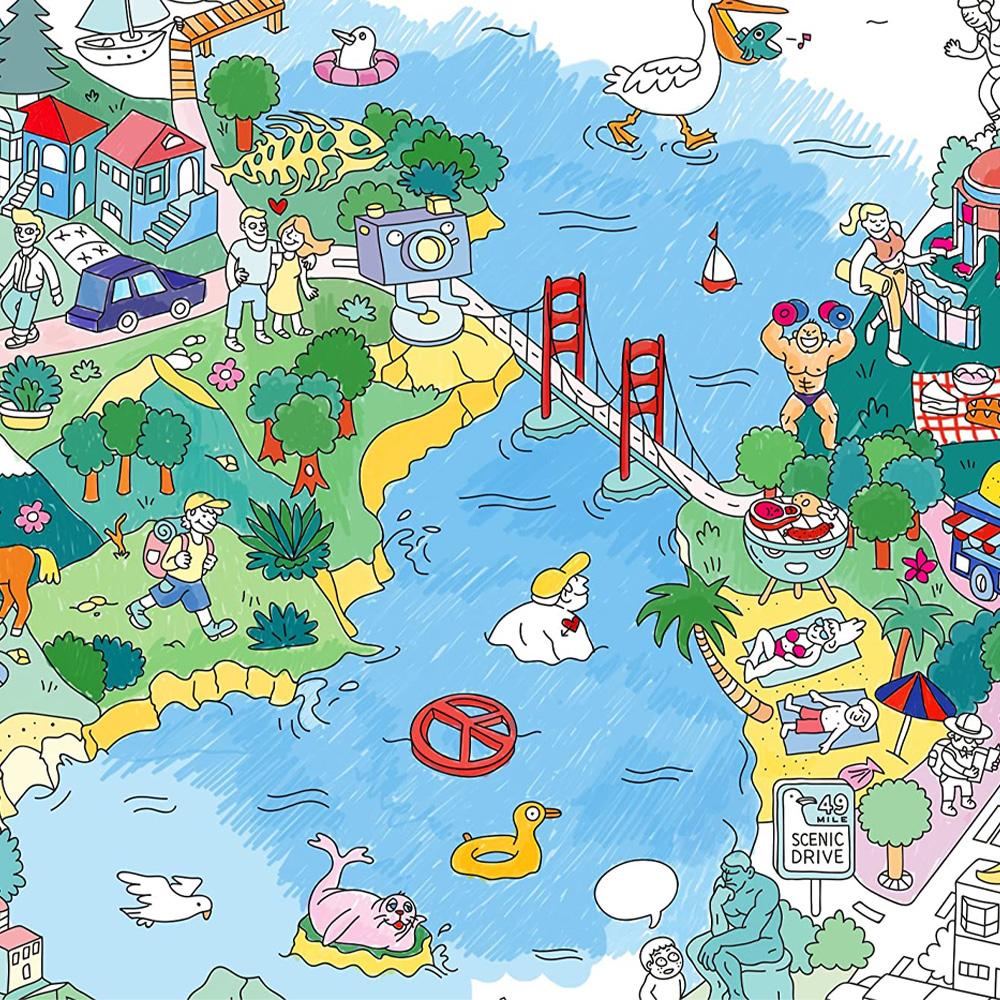 Example of the artwork featured in the San Francisco Coloring Poster.