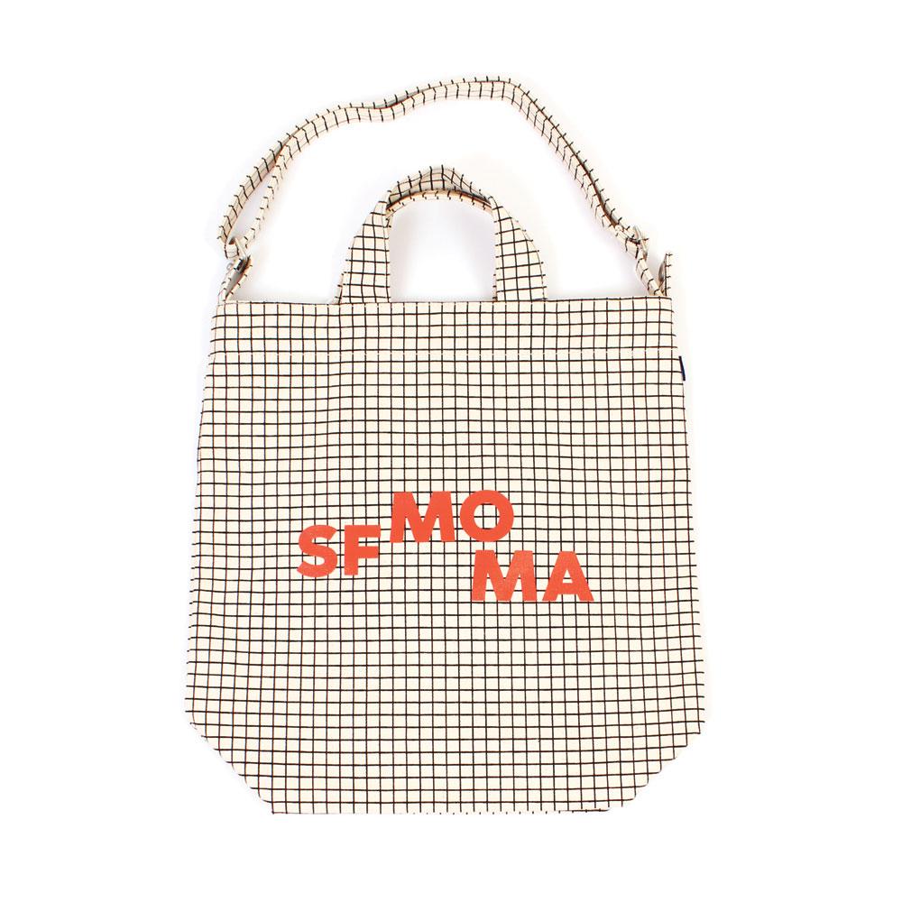 SFMOMA Grid Tote lying flat on a surface.