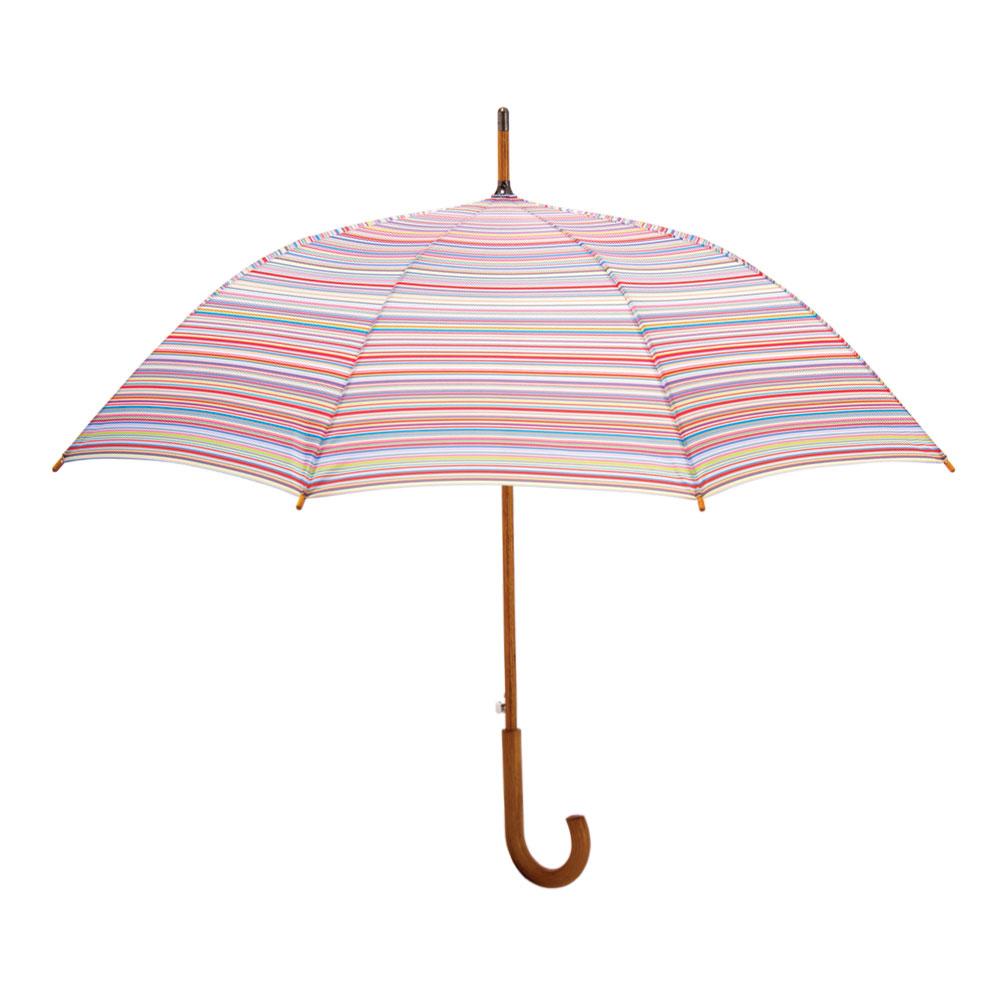 An opened SFMOMA Stripe Umbrella on display.