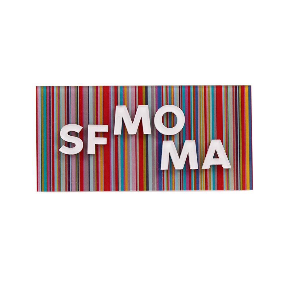 The SFMOMA Stripe Magnet on display.