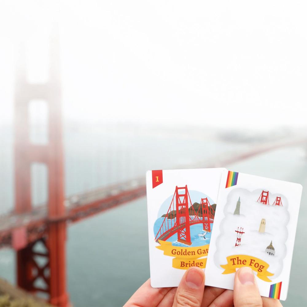 The &quot;Golden Gate Bridge&quot; and &quot;The Fog&quot;Cards from the San Francisco vs Fog Game held in front of the real thing.