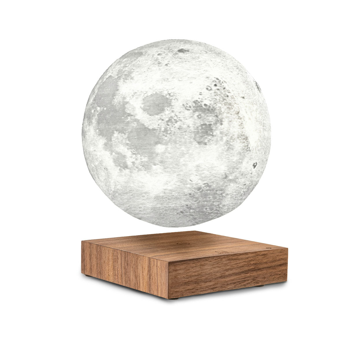 The Smart Moon Lamp: Walnut displayed with its base at an angle.