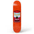 The Warhol Soup Can Skateboard: Purple on Orange displayed standing.