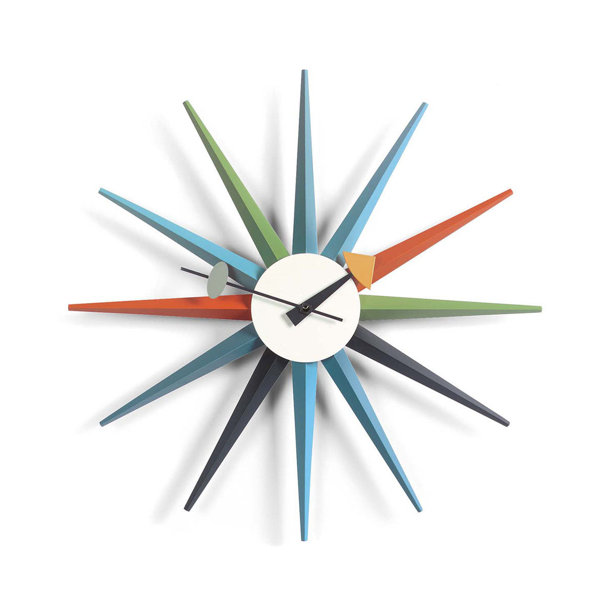 The Sunburst Clock: Multicolor mounted and displayed.