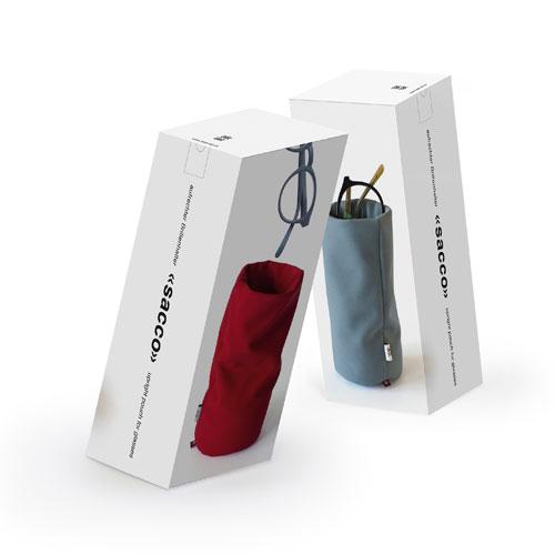 A Sacco Glasses Holder: Red holding a pair of glasses.