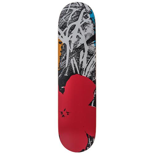 The red and gray deck from Warhol Flowers Triptych Skateboards: Multi.